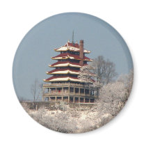 Snowfall on the Pagoda Refrigerator Magnet