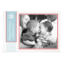 Snowflake and Stripes  |  Blue Holiday Photo Cards Personalized Announcement
