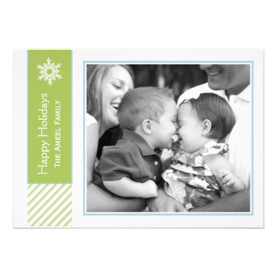 Snowflake and Stripes | Green Holiday Photo Cards