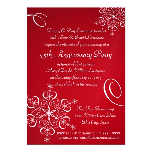 Snowflake Anniversary Party Red Personalized Invite