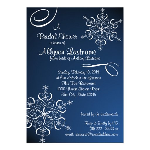 Snowflake Blue Bridal Shower Personalized Invitation (front side)