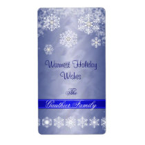 Snowflake Blue Foil Diamond Holiday Wine Label
