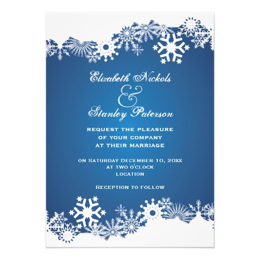 Snowflake blue white winter wedding invitation personalized announcement