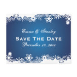 Snowflake blue white winter wedding Save the Date Postcards