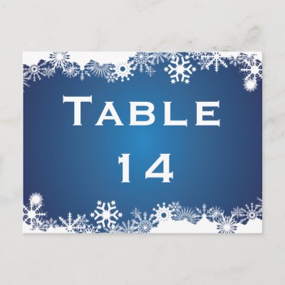Snowflake blue white winter wedding table number postcards by weddings 