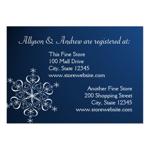 Snowflake Bridal Registry Card Dark Blue Business Card