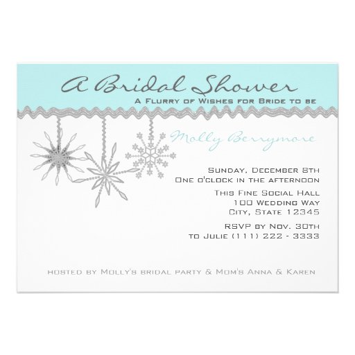 Snowflake Bridal Shower Ice Blue Personalized Invitations