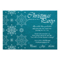 Snowflake Christmas Party Invitations in Blue