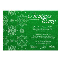 Snowflake Christmas Party Invitations in Green