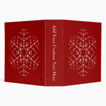 Snowflake Design in Dark Red and White. 3 Ring Binders