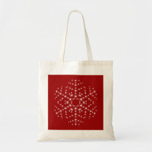 Snowflake Design in Dark Red and White. Canvas Bag