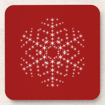 Snowflake Design in Dark Red and White. Beverage Coaster