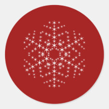 Snowflake Design in Dark Red and White. Round Sticker