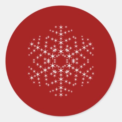 Snowflake Design in Dark Red and White. Round Sticker
