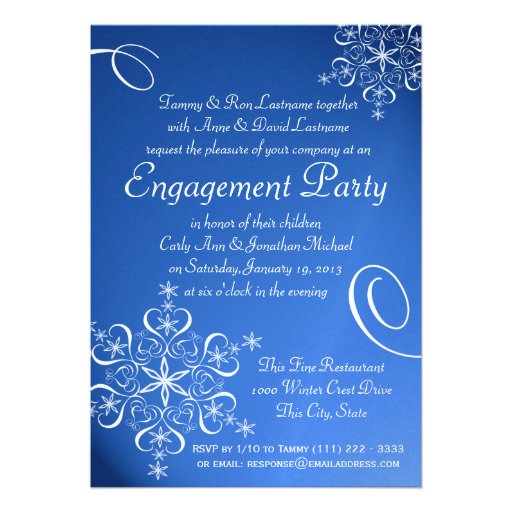 Snowflake Engagement Party Blue Invitation