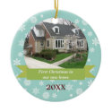 Snowflake flurry green banner teal custom photo ornament