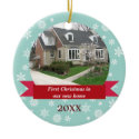 Snowflake flurry red banner teal custom photo ornament