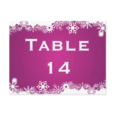 Snowflake fuchsia winter wedding table number postcard