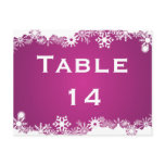 Snowflake fuchsia winter wedding table number postcard