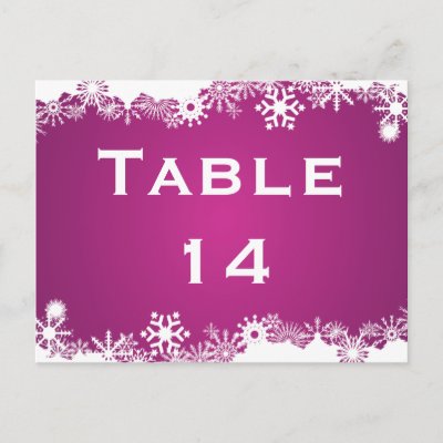 Snowflake fuchsia winter wedding table number postcard by weddings 