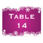 Snowflake fuchsia winter wedding table number postcard