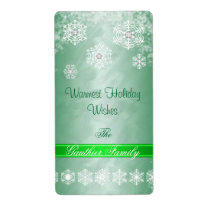 Snowflake Green Foil Diamond Holiday Wine Label
