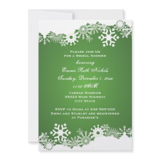 Snowflake green white winter wedding bridal shower invitation