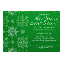 Snowflake New Years Party Invitations in Green