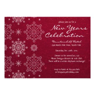 Snowflake New Years Party Invitations in Red
