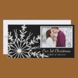 Snowflake on Black First Christmas Photo Card photo cards