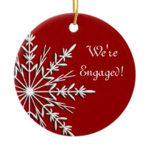 Snowflake on Red Engagement Ornament