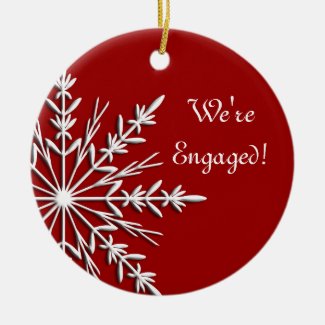 Snowflake on Red Engagement Ornament