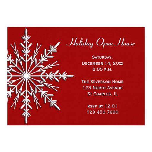 Snowflake on Red Holiday Open House Invitation