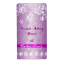 Snowflake Pink Foil Diamond Holiday Wine Label