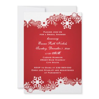 Snowflake red white winter wedding bridal shower invitation