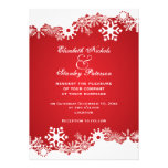 Snowflake red white winter wedding invitation