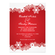 Snowflake red white winter wedding invitation