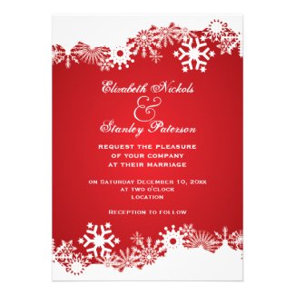 Snowflake red white winter wedding invitation