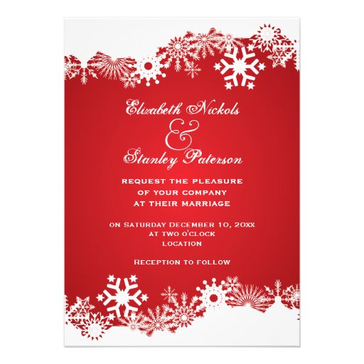 Snowflake red white winter wedding invitation