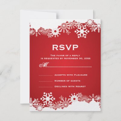 Snowflake red white winter wedding RSVP Custom Invite