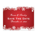 Snowflake red white winter wedding Save the Date Postcard