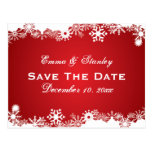 Snowflake red white winter wedding Save the Date Postcard