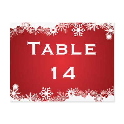 Snowflake red white winter wedding table number postcard