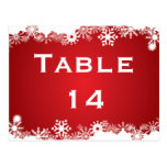 Snowflake red white winter wedding table number postcard