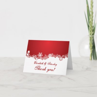 Snowflake red white winter wedding Thank You Card