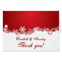 Snowflake red white winter wedding Thank You Card