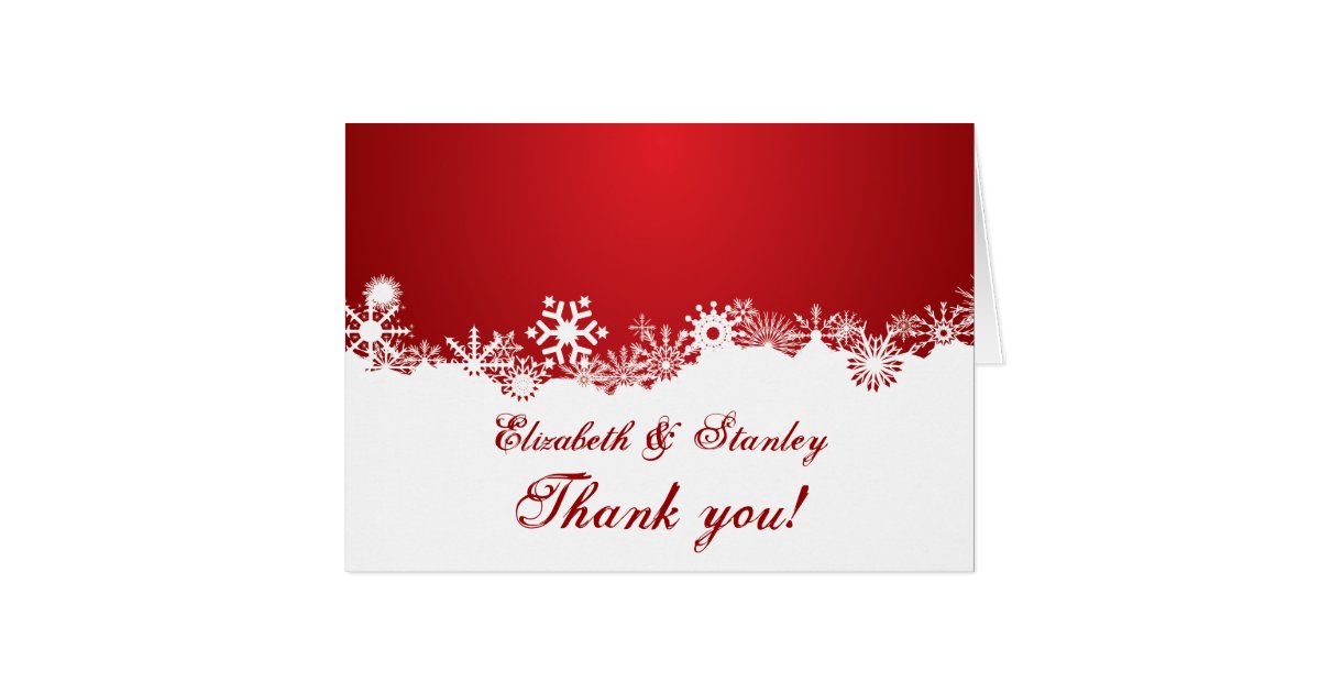 Snowflake Red White Winter Wedding Thank You Card 