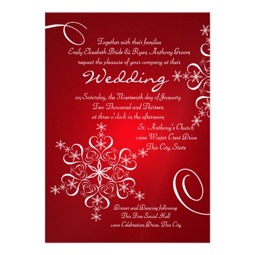 Snowflake Red Winter Wedding Invitation