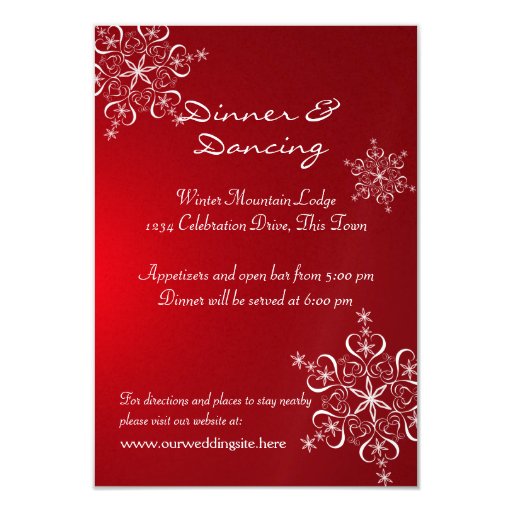 Snowflake Red Winter Wedding Reception Custom Invite