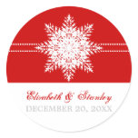 Snowflake red winter wedding Save the Date stickers